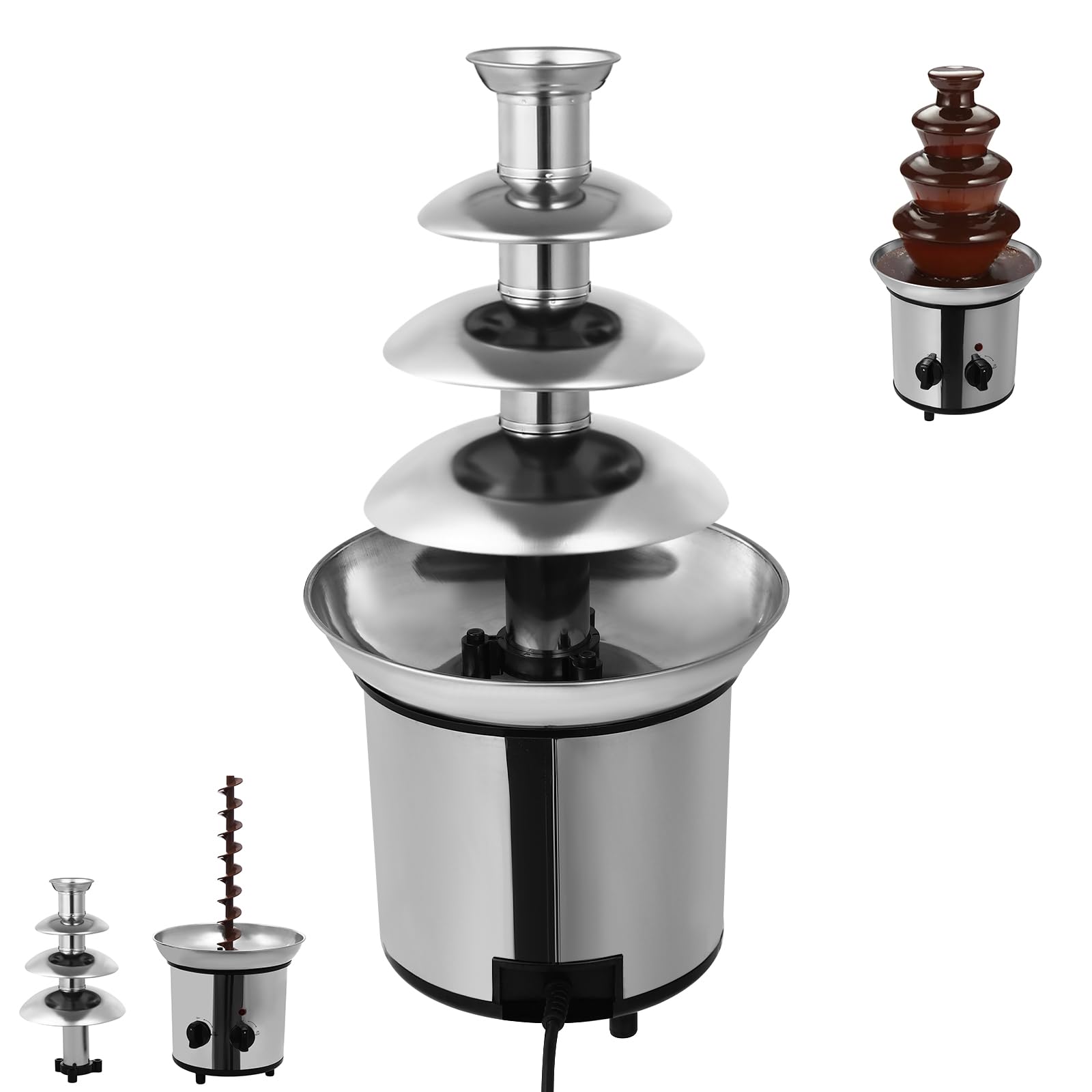 Fuente de chocolate eléctrica de 4 niveles, con función de fusión y función de mantenimiento del calor, acero inoxidable, fondue de chocolate