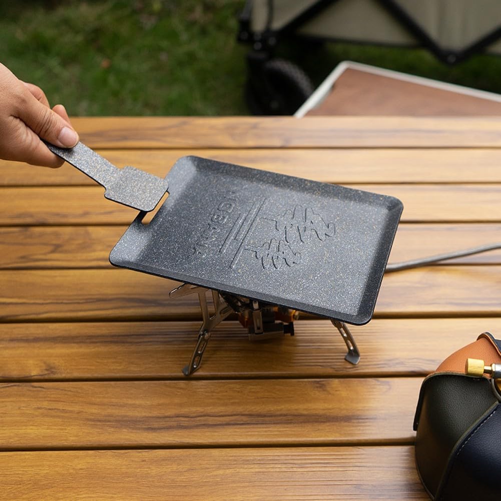 Plaque de cuisson carrée en acier inoxydable à dessus plat pour barbecue Mini barbecue Grill Teppanyaki pour le camping (Noir)