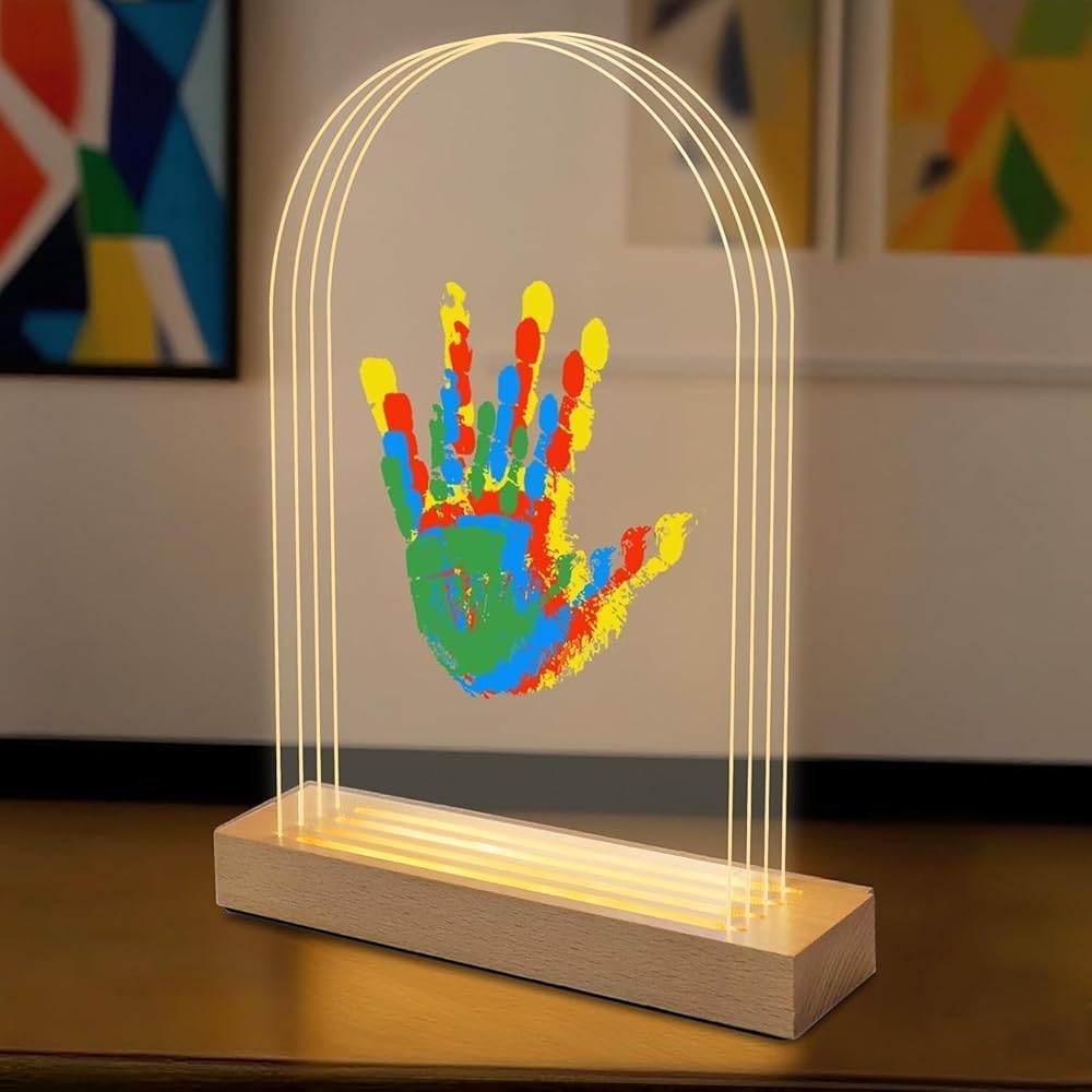 Nabance Kit de Marcos para Huellas Ovaladas con Luz LED(4 Huellas), Set Marco de Huellas Bebe Recien Nacido y Toda la Familia, Recuerdos Familiares DIY, Regalo de Bautizo Niño/Día de la Madre/Navidad