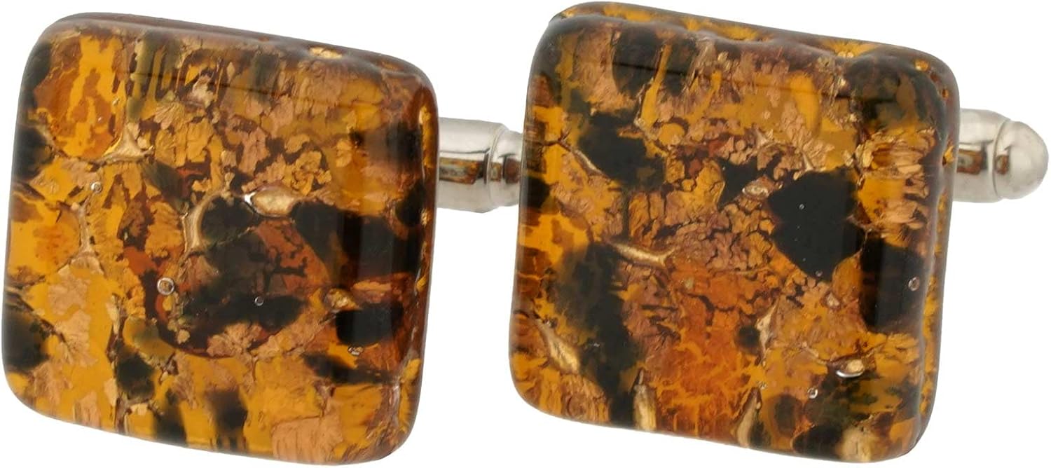 Glass of Venice Murano Glass Cufflinks - Italian Blue Purple Silver Leaf for Men - Handmade Blown Cuff Links - Gift for Father Dad Husband