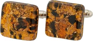 Murano Glass Cufflinks - Italian Blue Purple Silver Leaf for Men - Handmade Blown Cuff Links - Gift for Father Dad Husband