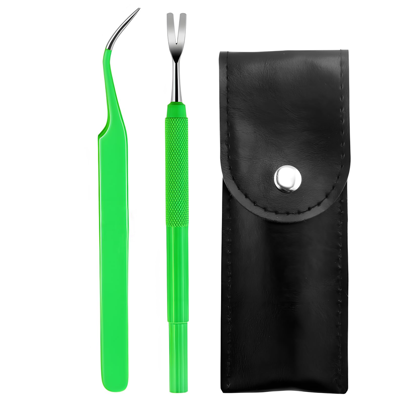HRLORK 2 Pcs Premium Tick Remover Kit โ Stainless Steel Tool with Precision Tweezers & Leather Case โ Professional Tick Removal for Pets & Humans(Green)