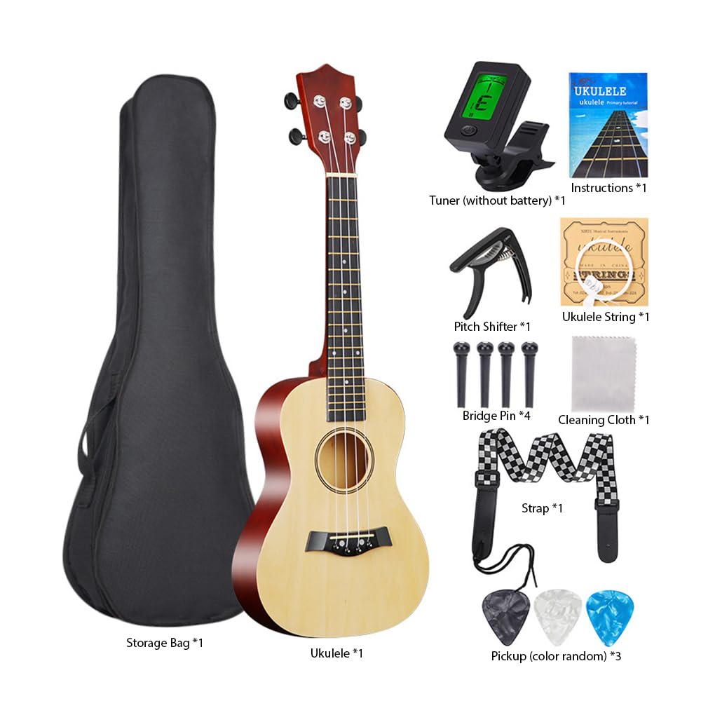 Olycism Ukulélé De Concert Starter Kit 23 Pouces Tilleul Ukulélé Pour Débutants Et Enfants Avec Housse Supplémentaire Cordes Accordeur Sangle Médiators Echelle Stickers Polissage Cloth