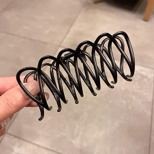 Miniatura 2 de Clip de cangrejo para el cabello simple y retro clip de tiburón de lujo de metal elegante para niña negro mate