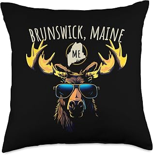 Awesome Brunswick Maine USA Souvenirs and Designs Brunswick Maine USA Moose Wearing Sunglasses Design Throw Pillow, 18x18, Multicolor