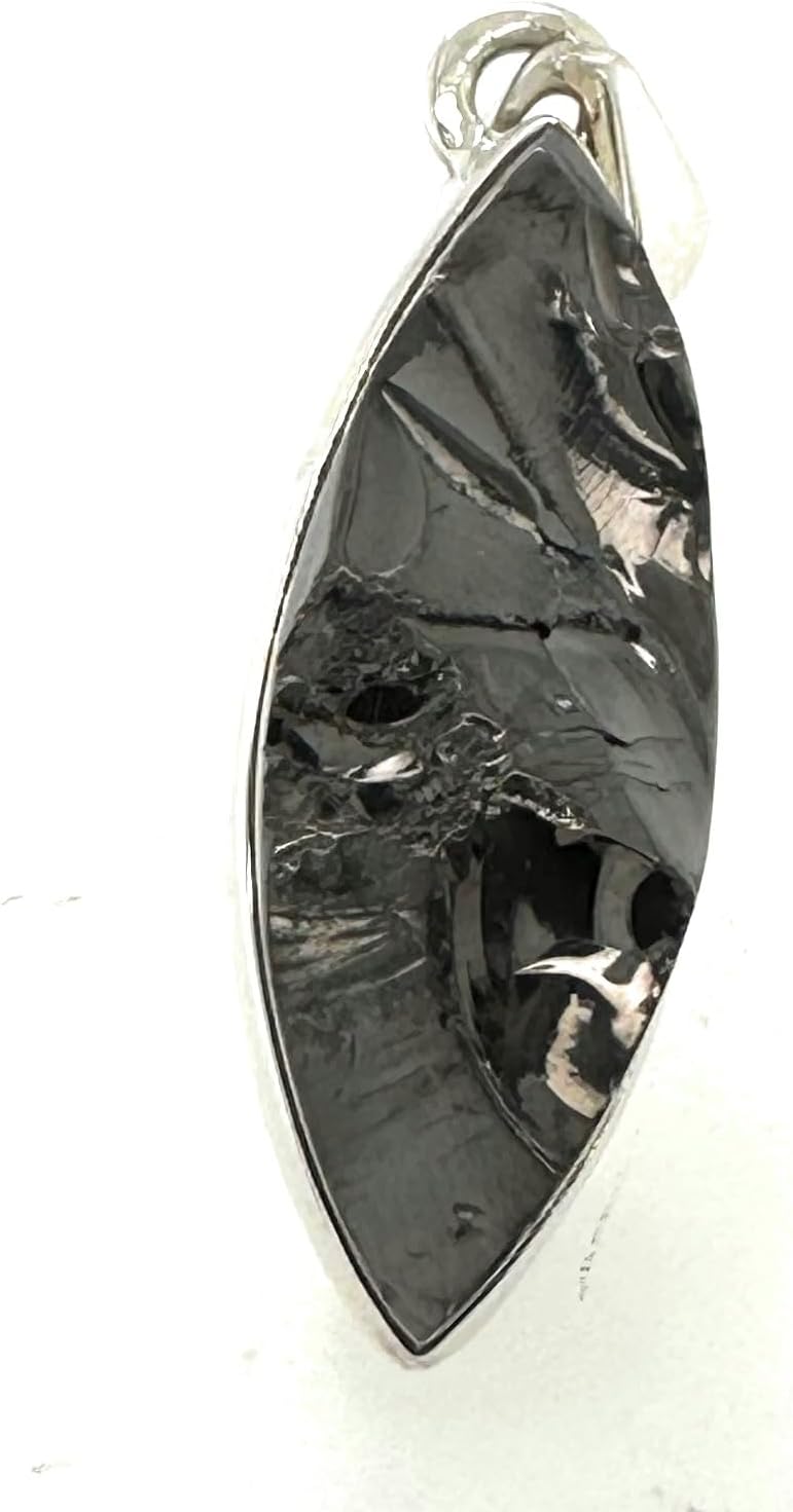 Natural Shungite 925 Solid Sterling Silver Pendant 30mm - Image 2