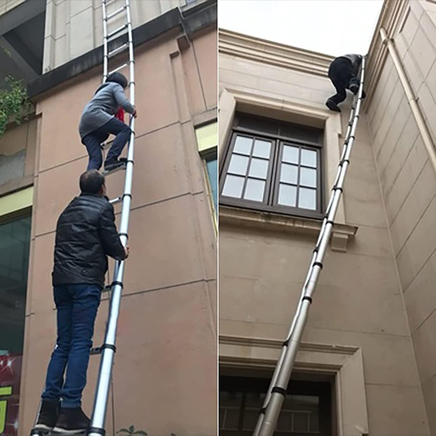 Telescoping Ladder,with Rotation Hooks Wheels Stabilizer Bar Non-Slip Ladder Portable Heavy Telescopic Ladder Stepladder