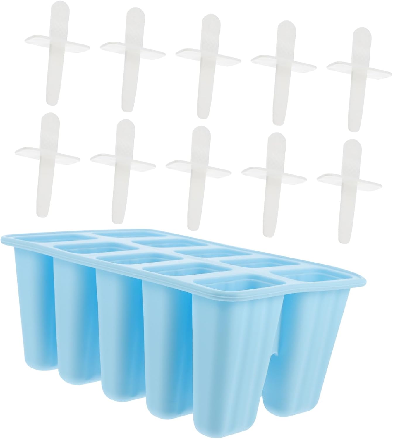 PRETYZOOM Silicone Ice Cream Mold 10-grid Blue Ice Pop Maker DIY Ice Pop Tray for Homemade and Treats