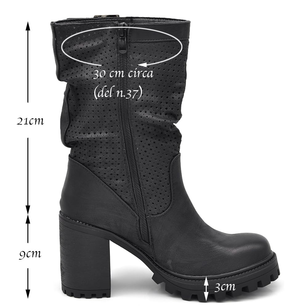 IF FASHION Stivaletti Strivali Tronchetti Aricciati Con Tacco Grosso Plateau Pelle Sintetica Da Donna G675