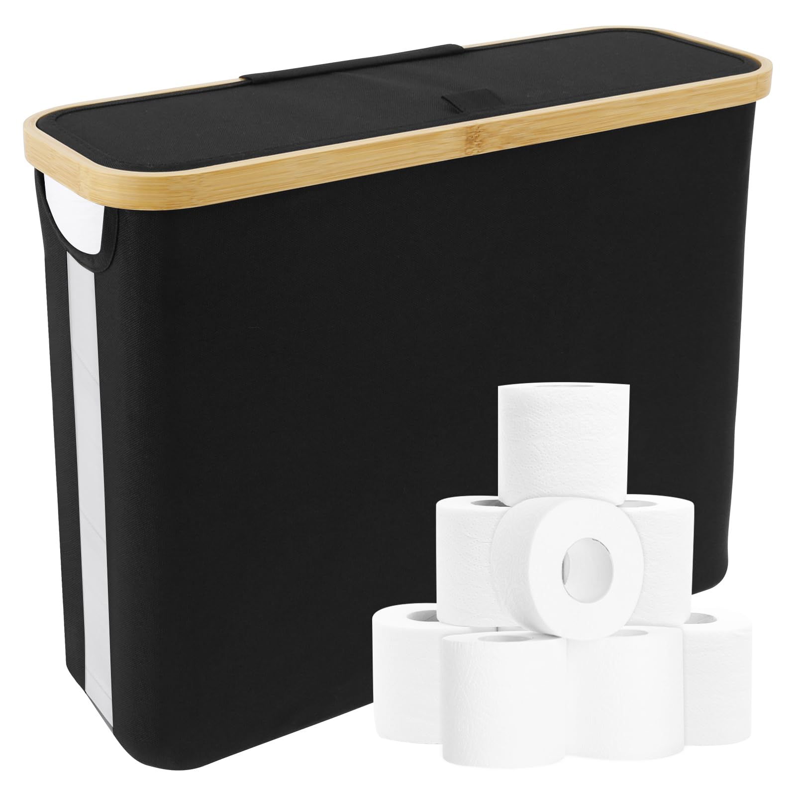 Rhaiqbvc Black Toilet Roll Storage Toilet Roll Holder Storage Stand 45 X 15 X 35Cm Large Capacity Toilet Paper Basket With Lid And Side Window Multifunctional Toilet Roll Storage Box For Bathroom (Black)