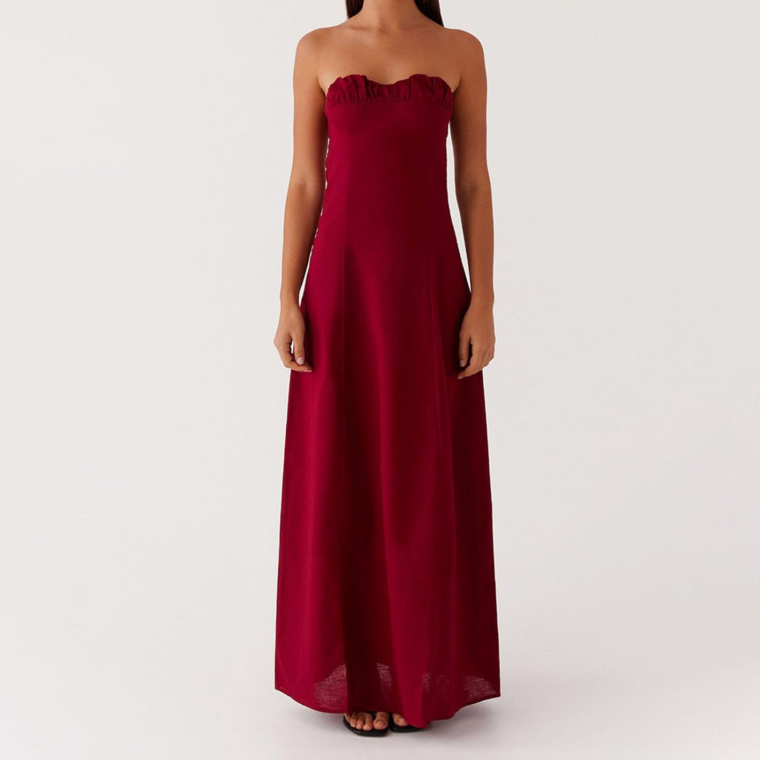 FEORJGP Women Summer Tube Top Long Dress Ruched Off Shoulder Midi Dress Sleeveless A-Line Evening Party Clubwear Maxi Dresses - Image 2