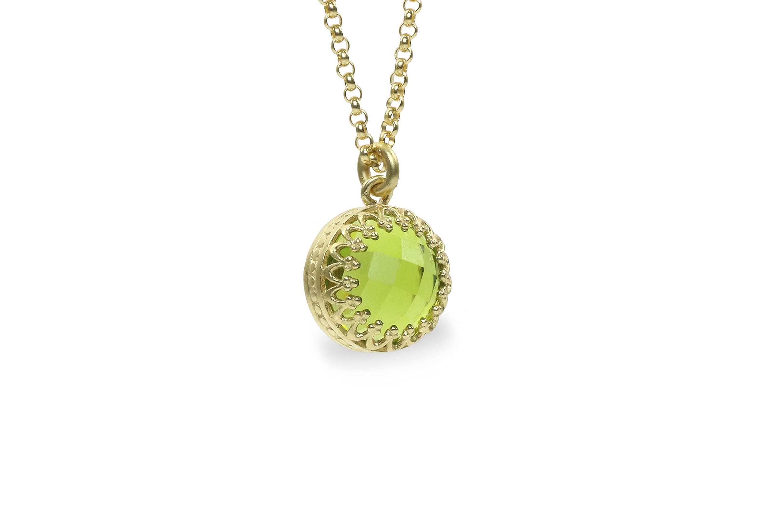 Collar de Peridoto Hecho a Mano - Collar de Oro Amarillo con Colgante de Corte Redondo - Collares Artesanales para Mujeres - Regalo para su Cumpleaños, Aniversario, Boda, Amistad