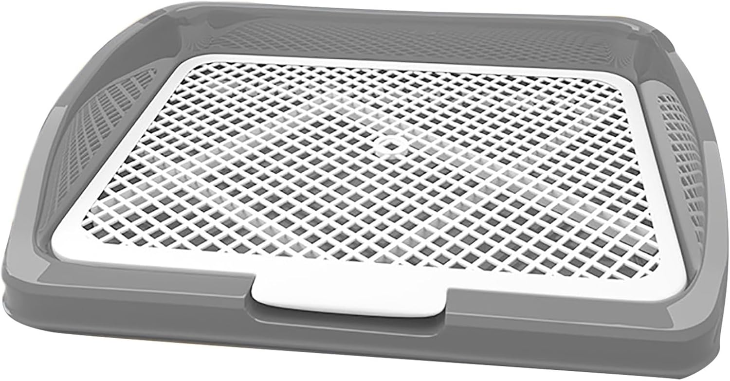 Portable Dog Litter Box, Stylish Indoor Dogs Potty, Mesh Potty Training with Removable Post, Square Tray for Puppy and Small Size Dog Durable Pet Safe(Gray,65cm)