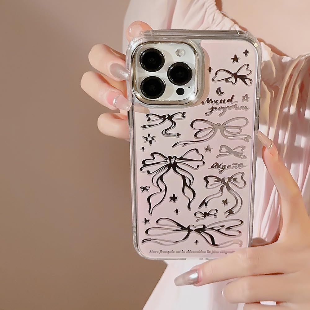 for iPhone 15 Case Cute Pink Bow Ribbon Kawaii Y2K Lovely Girly Aesthetic Personalized Design for Women Girls Teens TPU Case, 6.1", Pink image 5