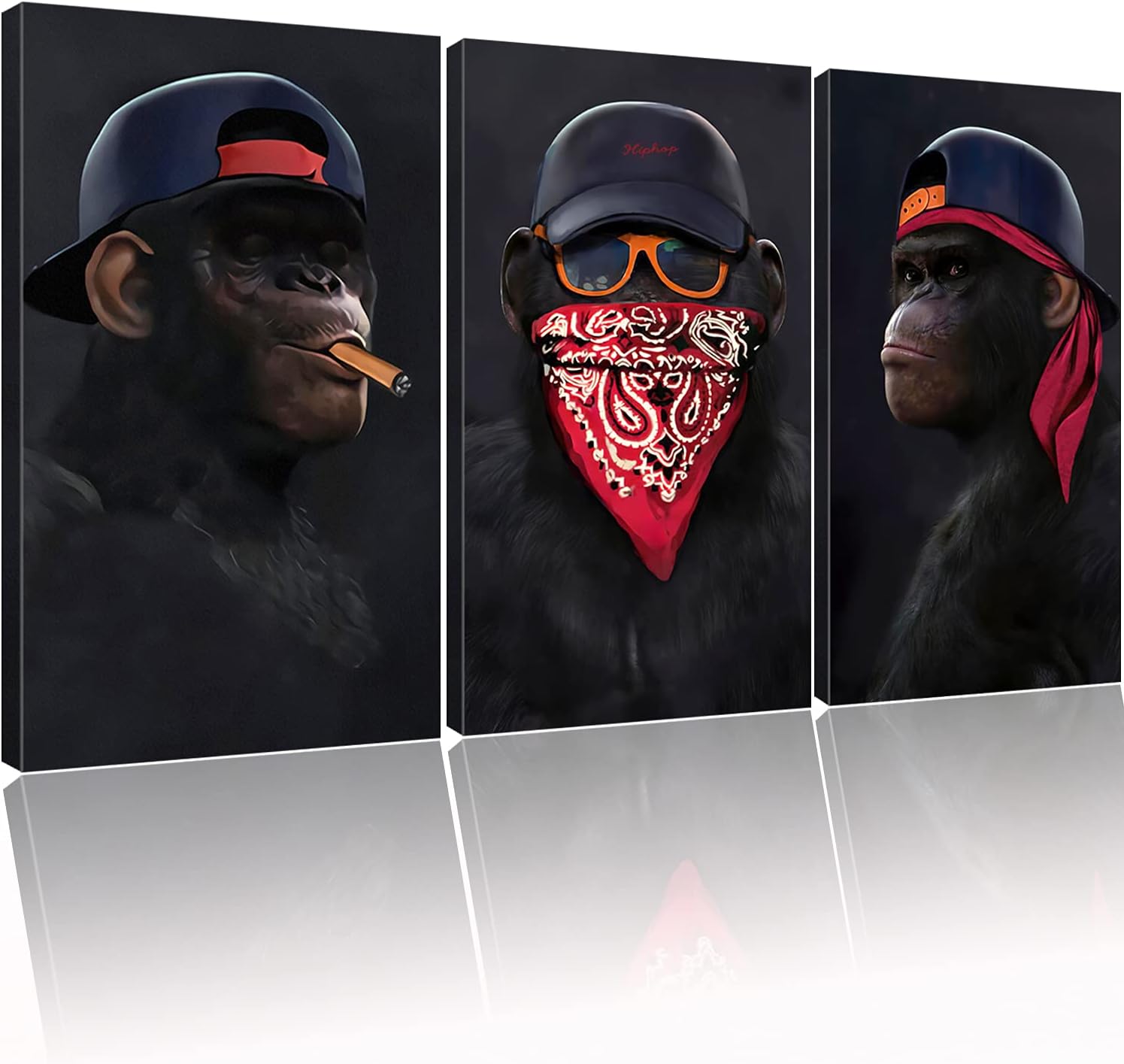 Funny Cool Monkey Gorilla Canvas Prints Animal Wall Art Framed Ready to Hang Ape Chimpanzee Abstract Modern Pop Painting for Home bar living room Bedroom Office Gym Decoration Decor 16inchx24inchx3pcs