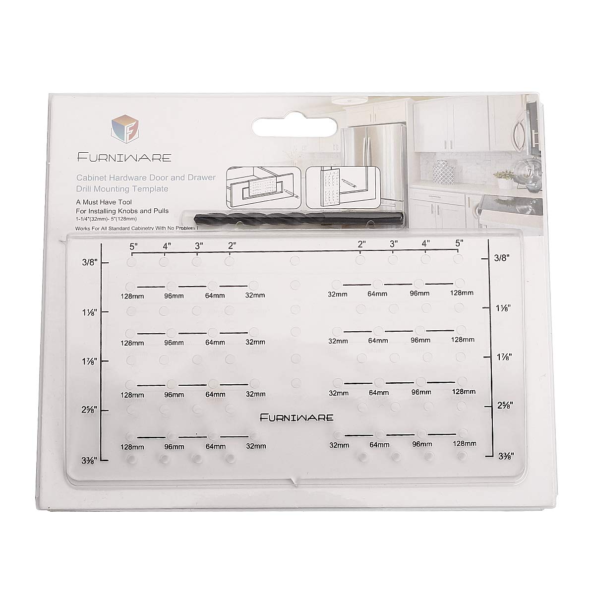 Buy Furniware Hardware Handle Drill Mounting Template for Cabinet Doors ...
