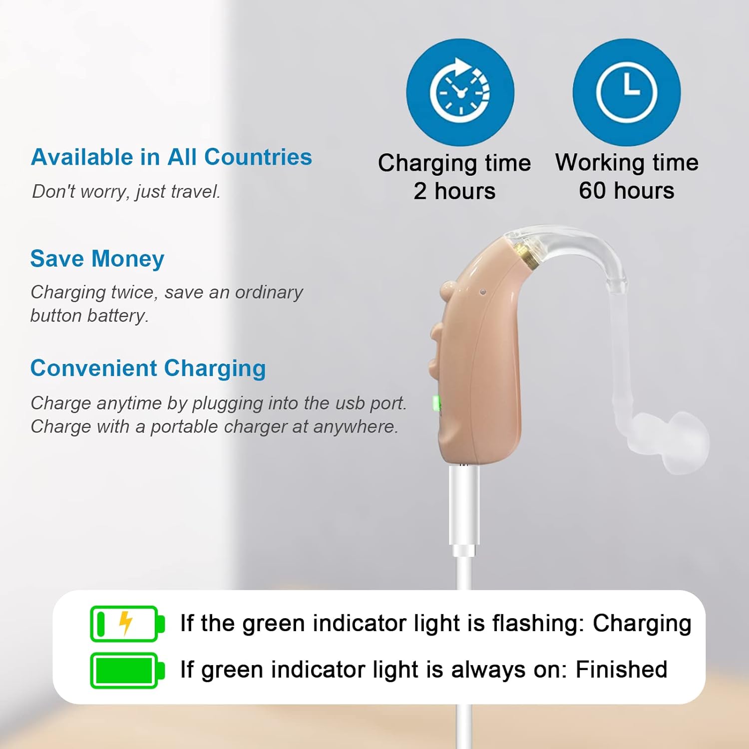 Banglijian Hearing Amplifier Rechargeable with Larger Capacity Digital Noise Cancelling with Volume Control and Program Switch (Two Units) (Beige) : Health & Household