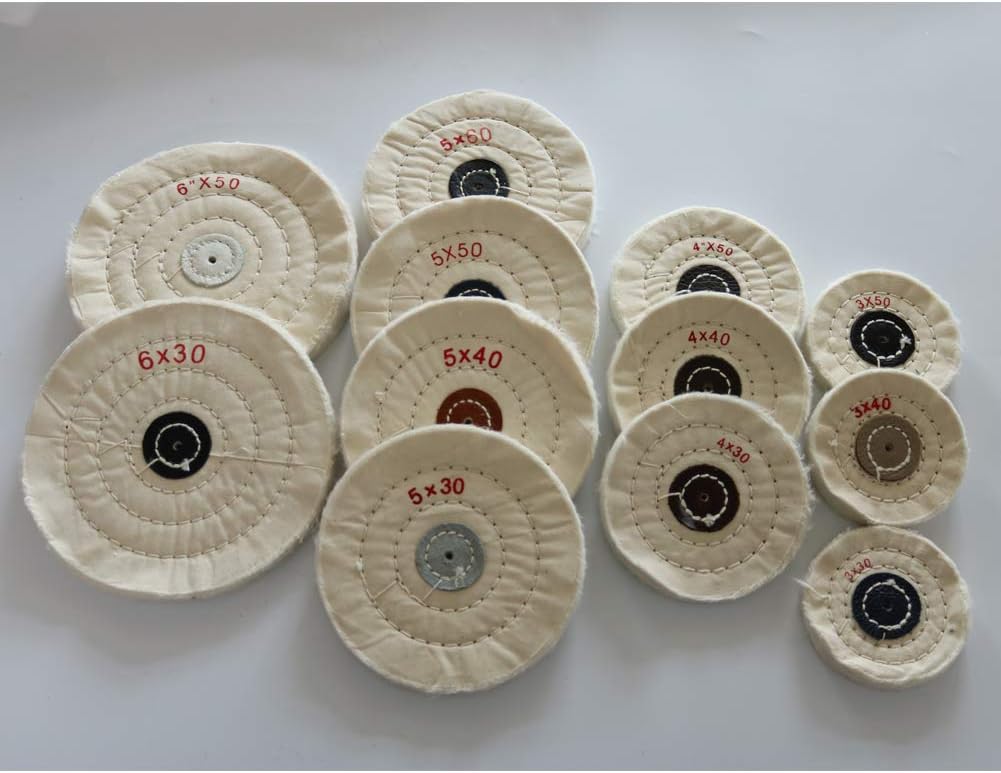 Buffing Wheel,10 pcs 6”×50 Ply Cotton Buffing Polishing Wheel Drill Kit Set for Bench Grinder,White 6”×50Ply