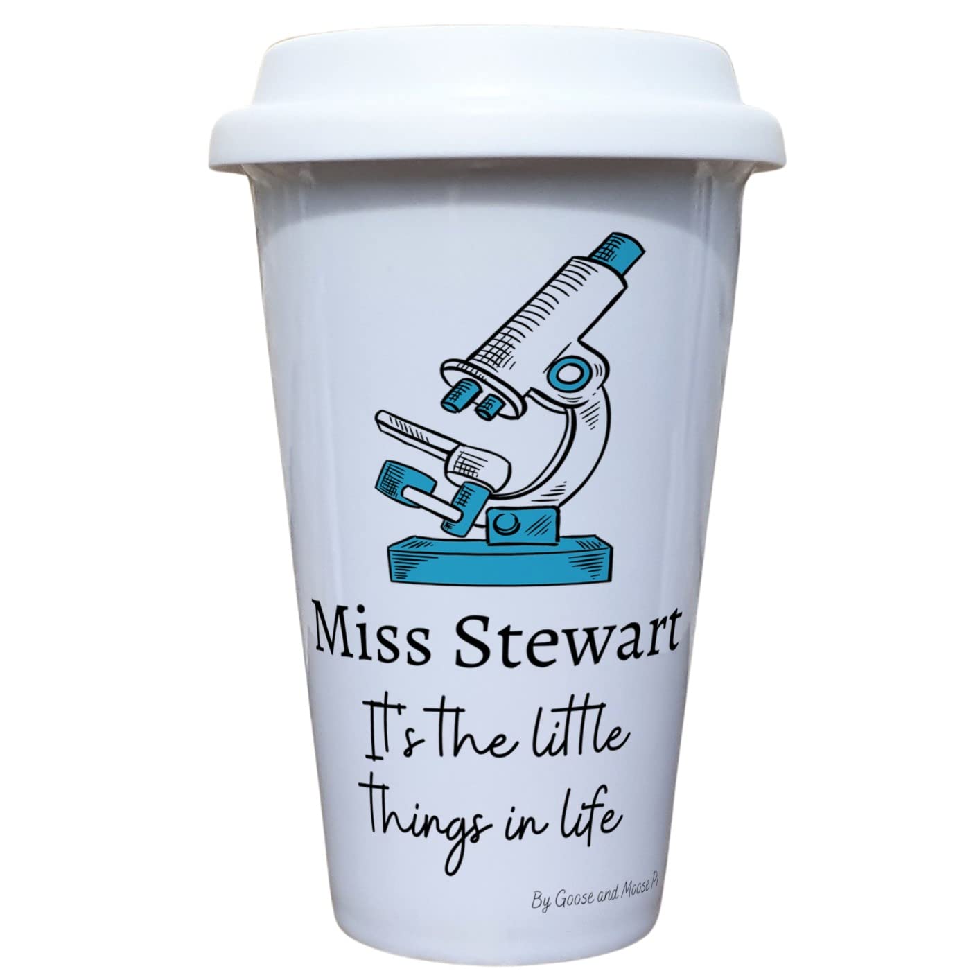 Biology Teacher Travel Mug Personalised - Gift for Science Lover - Personalised Scientist Student Thermal Ceramic Insulated Travel Mug (Microscope) — image 1