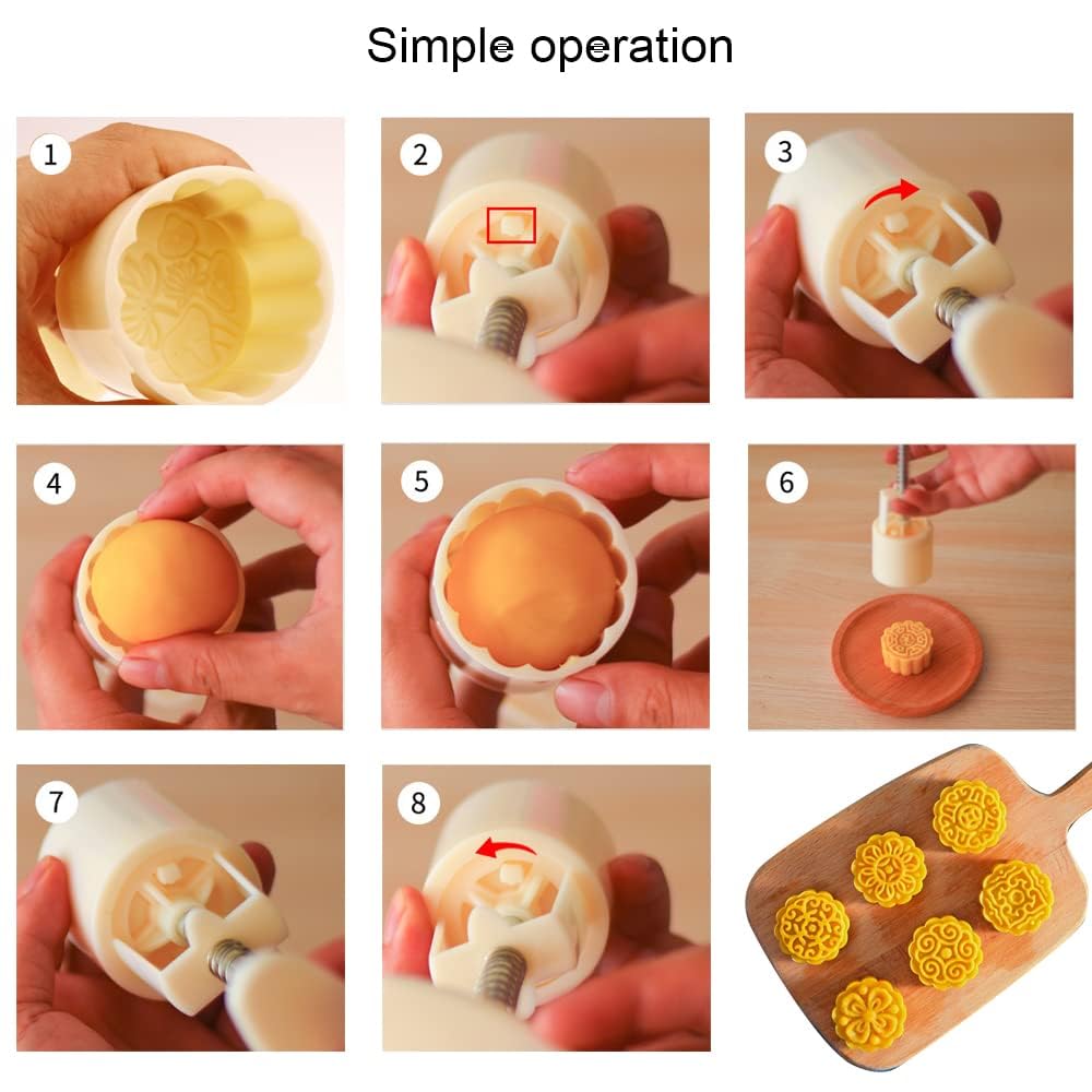 Stampi Mooncake Stampo per Torta Lunare 3D Stampo a Pressione Manuale Materiale di Sicurezza Imposta la muffa Mooncake Stampa 50g con 15 francobolli per Biscotti dolci Pasticcini