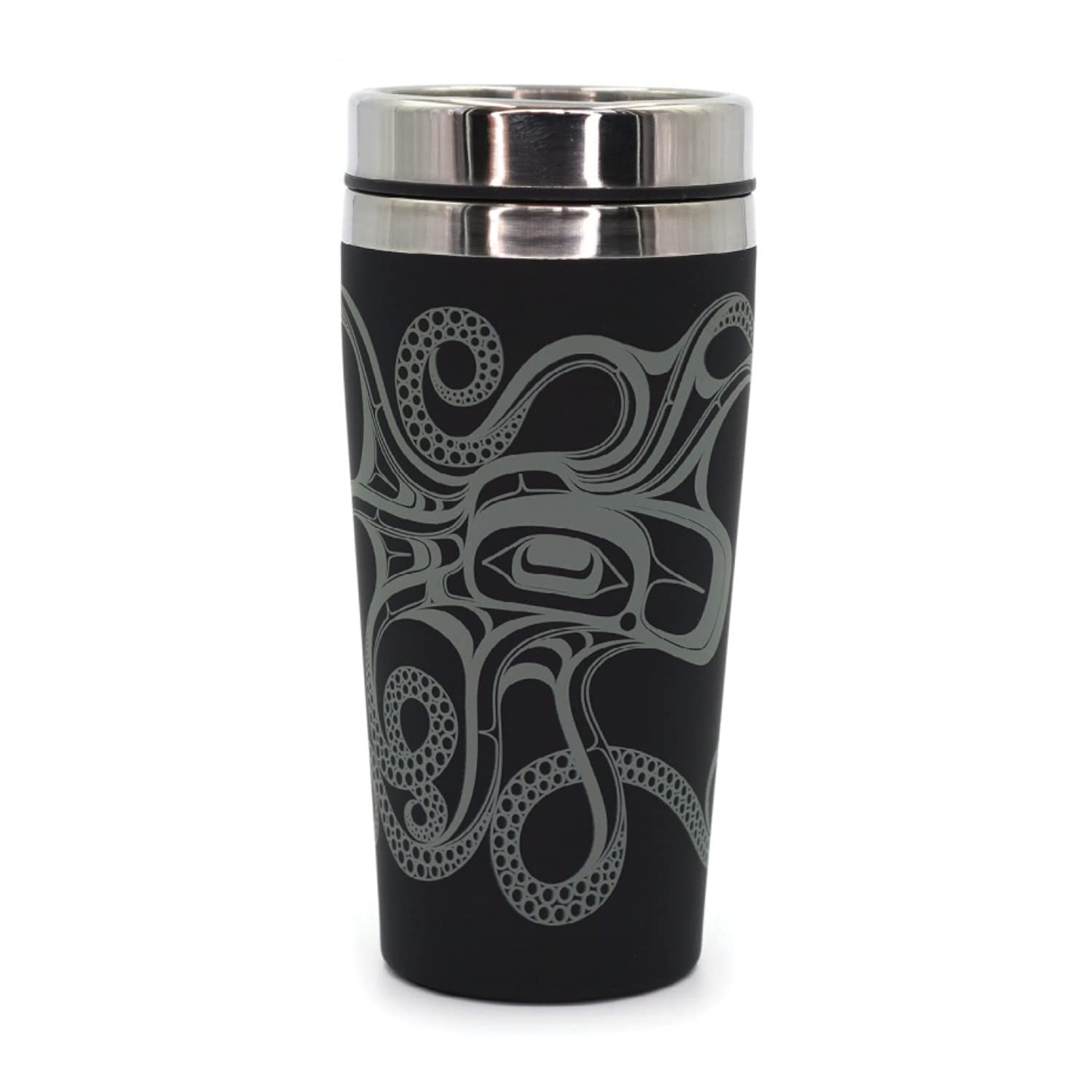 Native NorthwestNative Northwest 16 oz Octopus Travel Mug, black, gray, chrome (TMMSO)