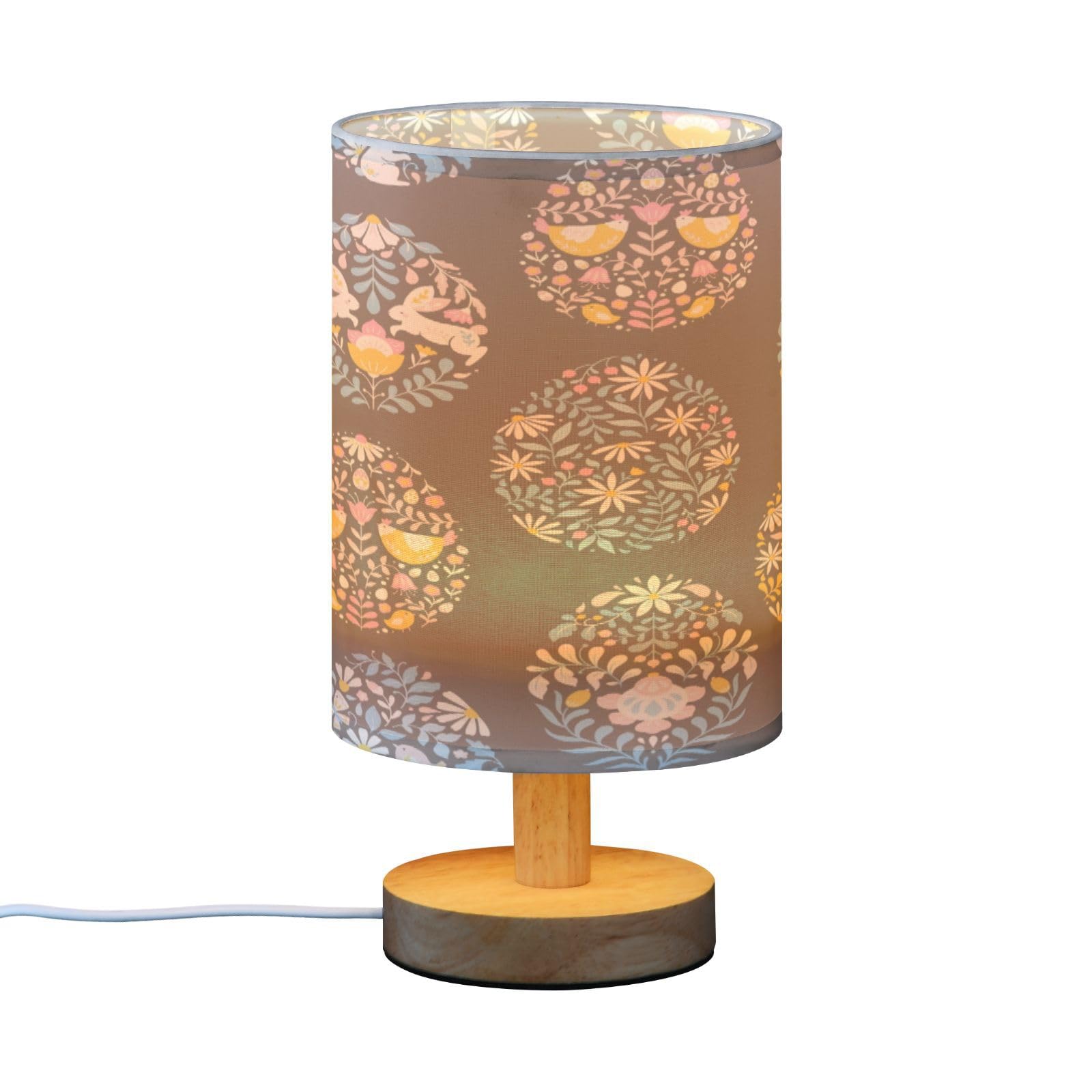 SDMKA Easter Eggs Pattern Bedside Table Lamp for Bedroom, Minimalist Nightstand Lamp with Round Fabric Shade for Living Room, Office, No Bulb Required