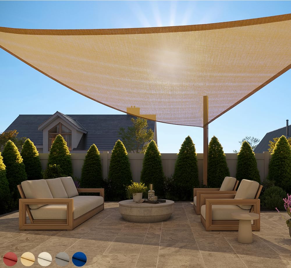 Heavy Duty Sun Shade, UV Protection Fade Tear and Rust Resistant Rectangle Sunshade Canopy, Curved Edges Blocks Sunlight, Breathable Sail, Outdoor Patio, Lawn Garden, 16x16x16, Sand