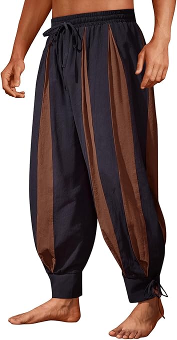 Runcati Mens Medieval Pirate Pants Renaissance Viking Navigator Colonial Cotton Halloween Costume Harem Pants