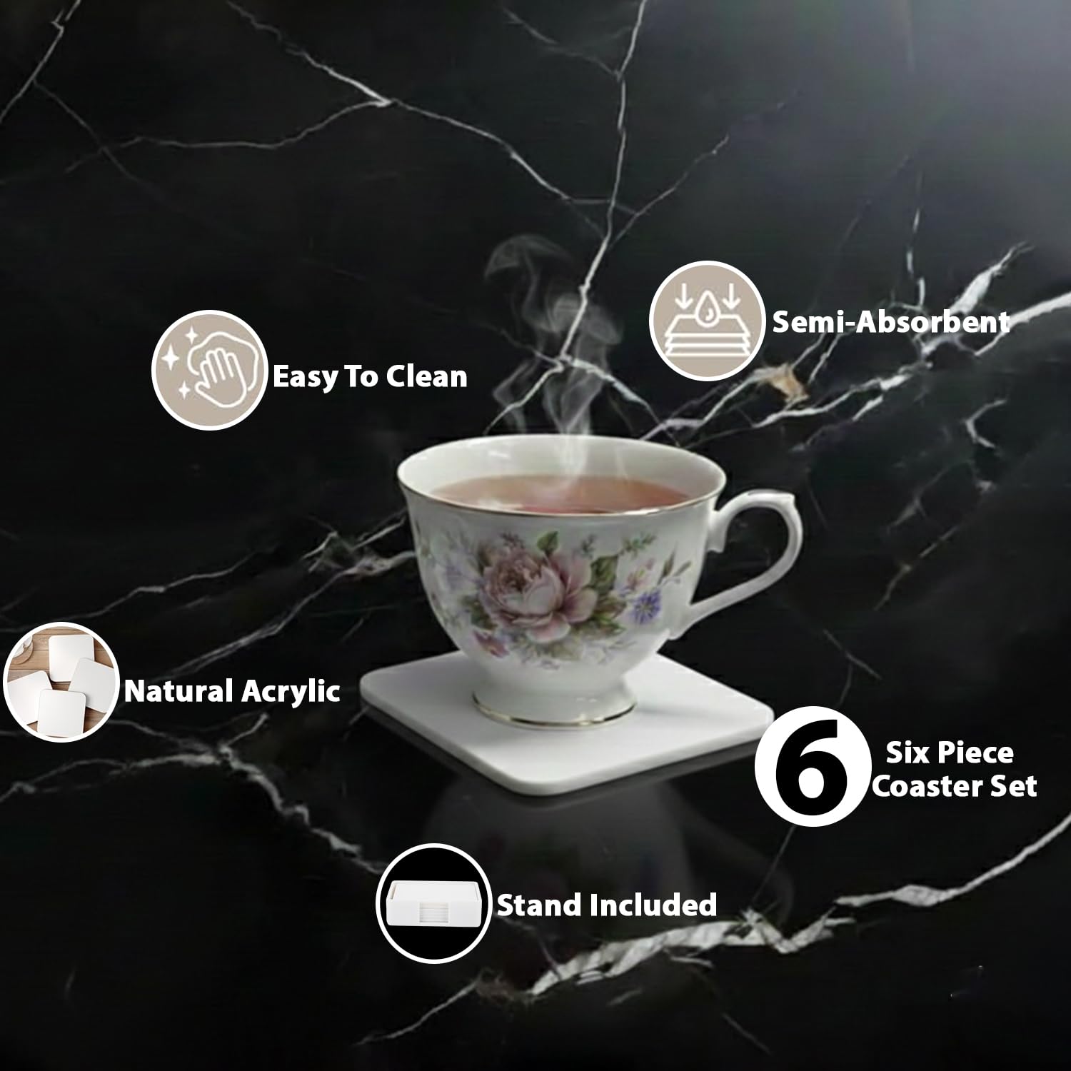 Unbreakable Acrylic Coasters - White Drink Set -6