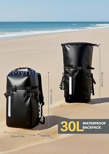 Miniatura 3 de Mochila seca impermeable de 30L para kayak, senderismo, viajes a la playa, paquete flotante táctico invisible negro con correas Molle