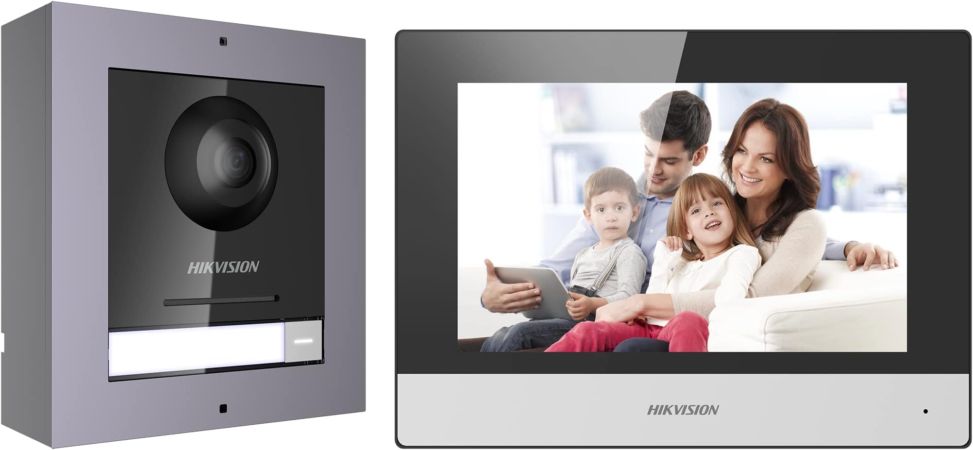IP Based Video Door Phone/Bell 7-inch Colorful TFT Screen Video Resolution 1080p Wide Angle Coverage BuiltIn Microphone & Loudspeaker Echo Cancellation Water & Dust Resistant (DS-KIS602)