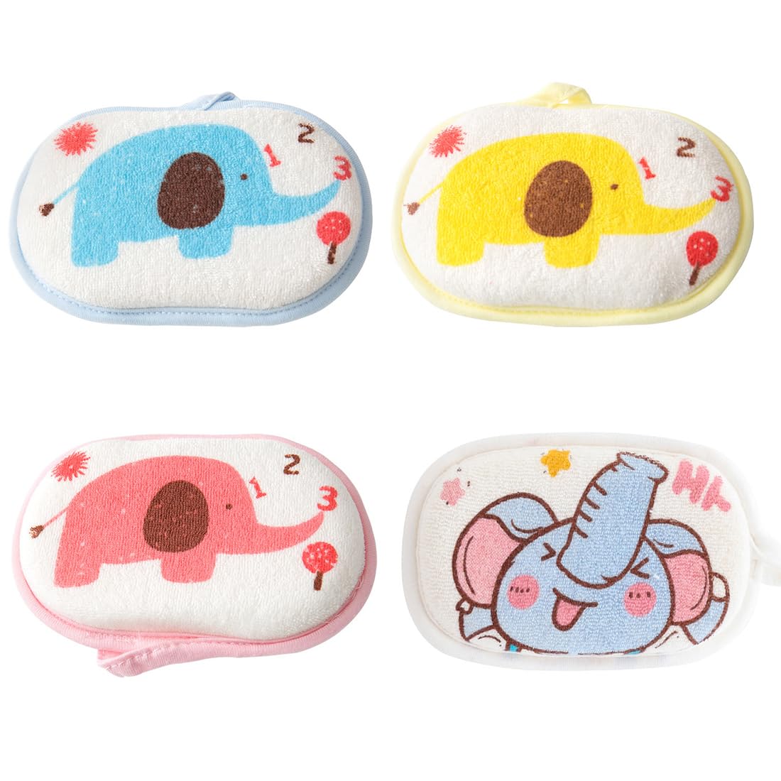 4 Piezas Esponja Natural Bebe Recien Nacido, Esponja de Ducha, Soft Esponja Niños, Esponja de Baño Bebe, Esponja de Baño Infantil con Tres Capas de Protección para Bebés Recién Nacidos y Niños