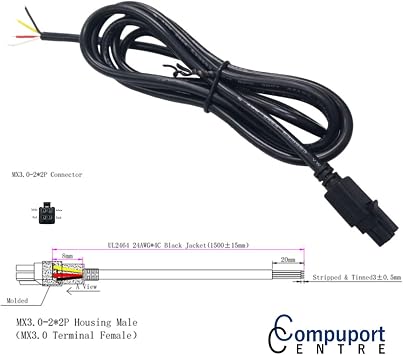 CompuPort - 4 Pins Boot Molex DC GPIO Power Cable Shielded and soldered Tips, Compatible with Microhard, Cradlepoint, Teltonika, Sierra Wireless Airlink,Peplink, Perle and More Cellular Modems