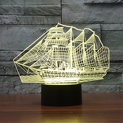 3D Illusion Sailboat LED Night Light,7 Colors Gradual Changing Touch Switch USB Table Lamp for Holiday Gifts or Home Decorations - Image 4