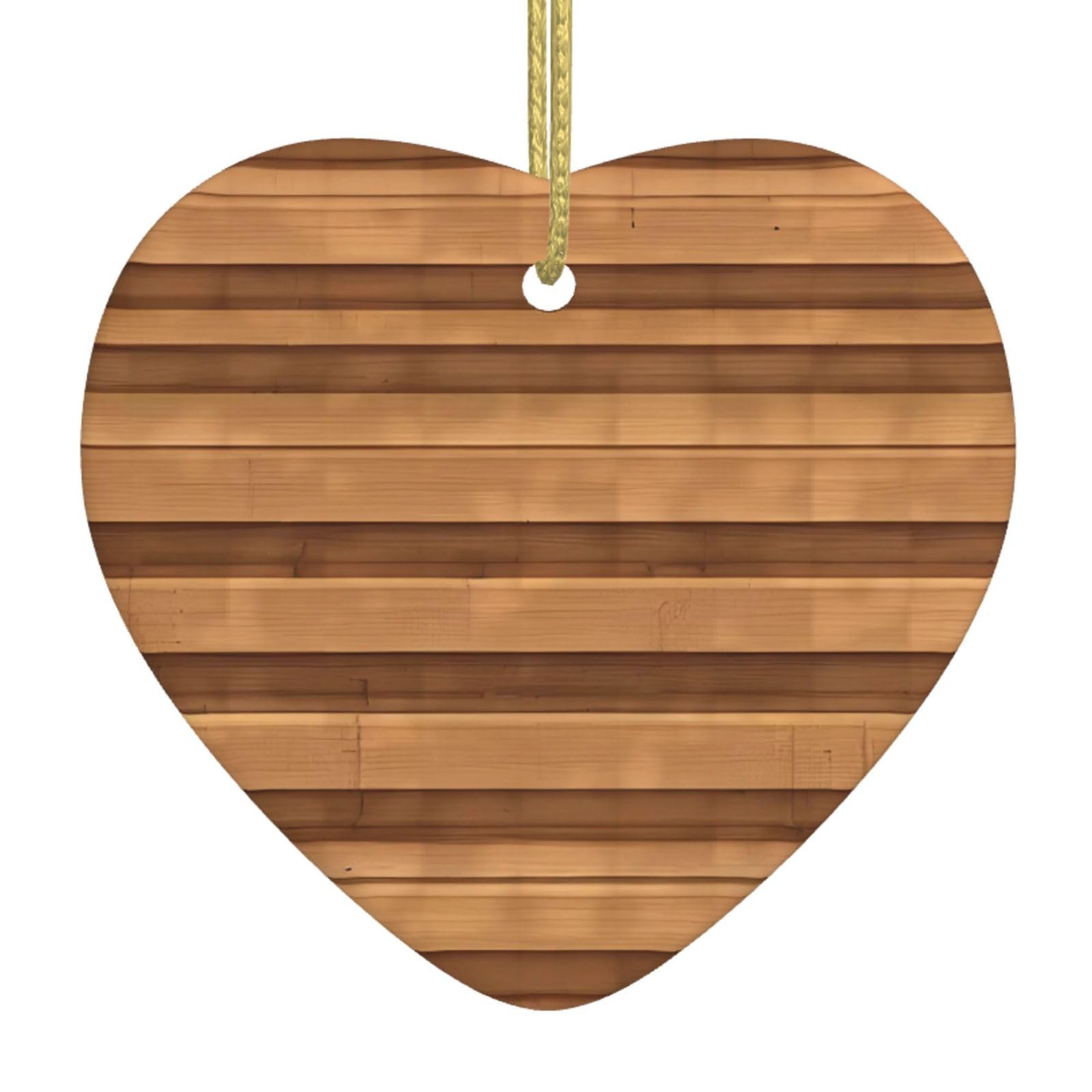 Original Wood Color Texture Ceramic Christmas Heart Pendant with Silk Thread, Christmas Tree Home Decoration
