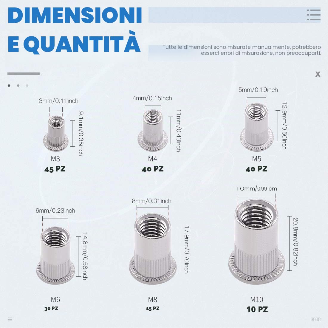 Glarks 180pcs M3/M4/M5/M6/M8/M10 Flat Head Rivet Nut Assortiment Kit, Inserisci in acciaio inossidabile Rivnut, Rivetti a filettatura, Rivetti metrici per l'automobile, Mobili, Elettrodomestici
