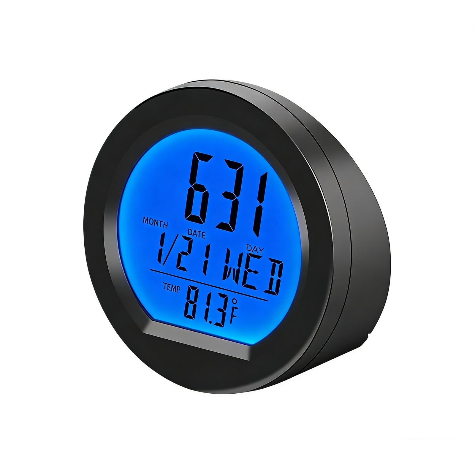 BTtime 車載時計 ソーラー電波時計 4 in1 時刻/日付/曜日/温度表示 置き時計 夜でも見える 発光時計 多機能 LEDバックライト デジタル温度計 配線不要 粘着テープで固定 ダッシュボード 簡単設置 車内用品