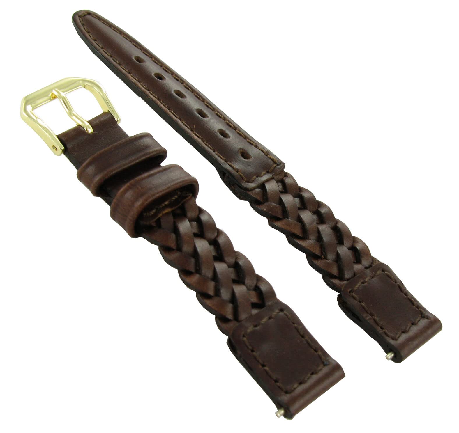 14mm Kreisler Brown Hand Woven Braided Genuine Leather Ladies Watch Band