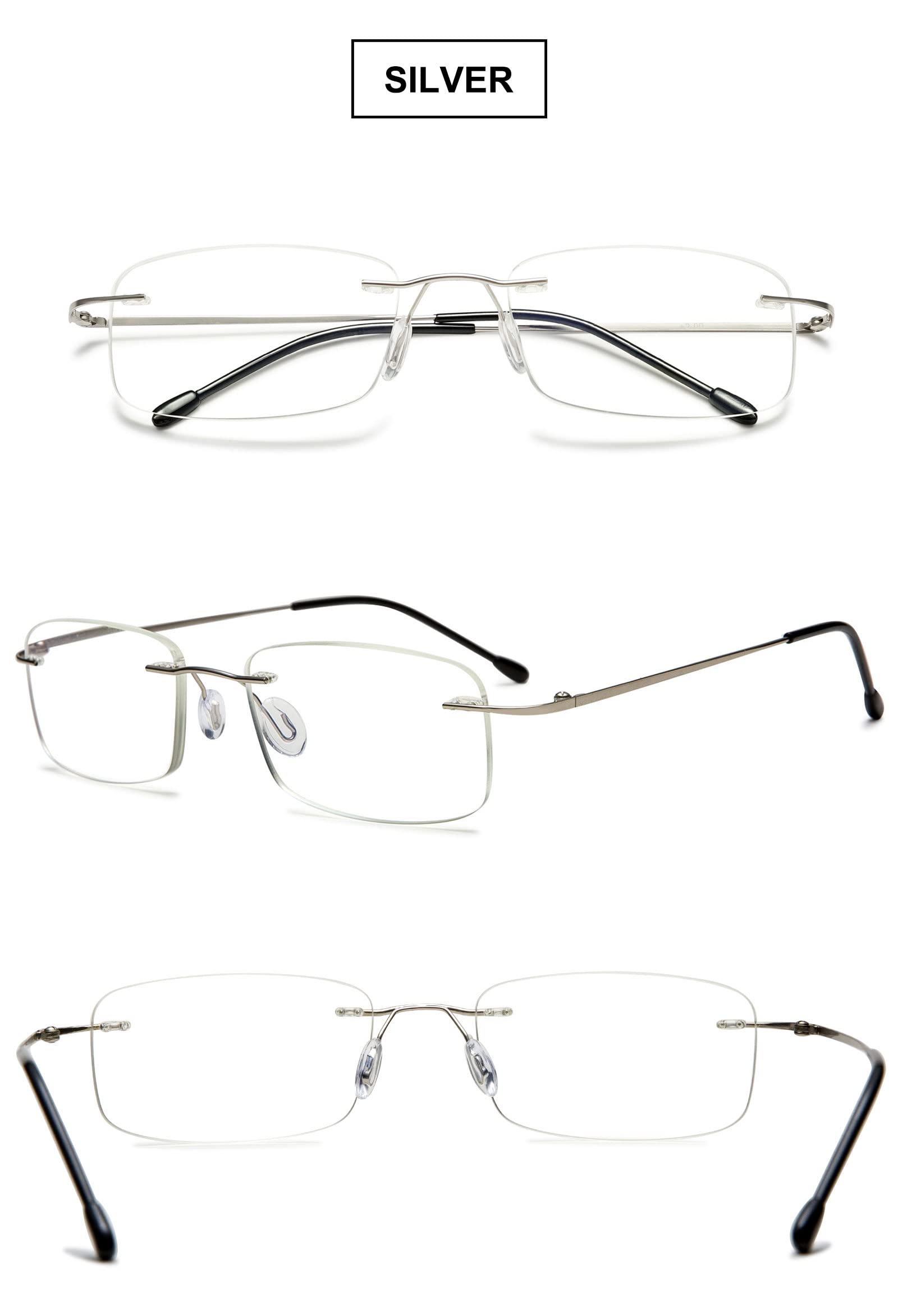 VEVESMUNDO Lesebrille Randlos Blaulichtfilter Titan Leicht Flexibel Modern Rahmenlos Lesehilfe Sehhilfe (1 Stück Grau, 0.0)