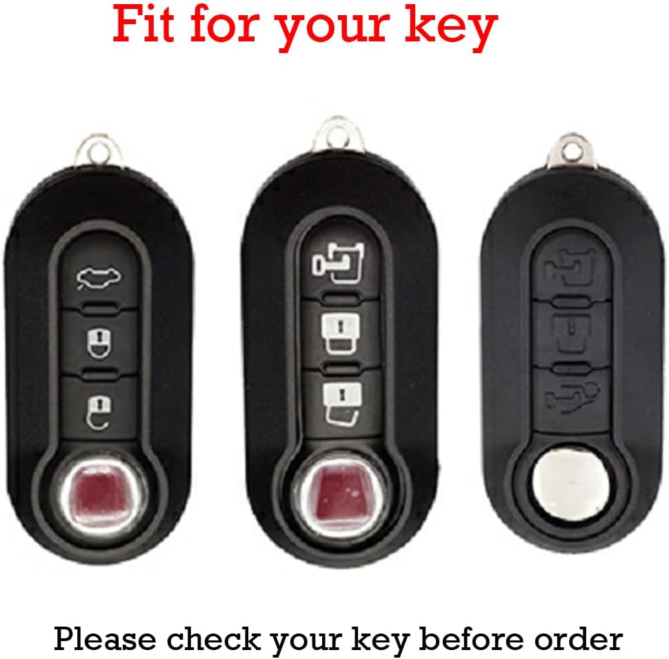 KUNIO Leather Metal Car Key Fob Cover Case Fit for Fiat 500 500 C 500L 500X Bravo Ducato Punto Linea Lancia Musa Key Protective Cover Key Holder Accessories 3 Button Brown-Long Keychain
