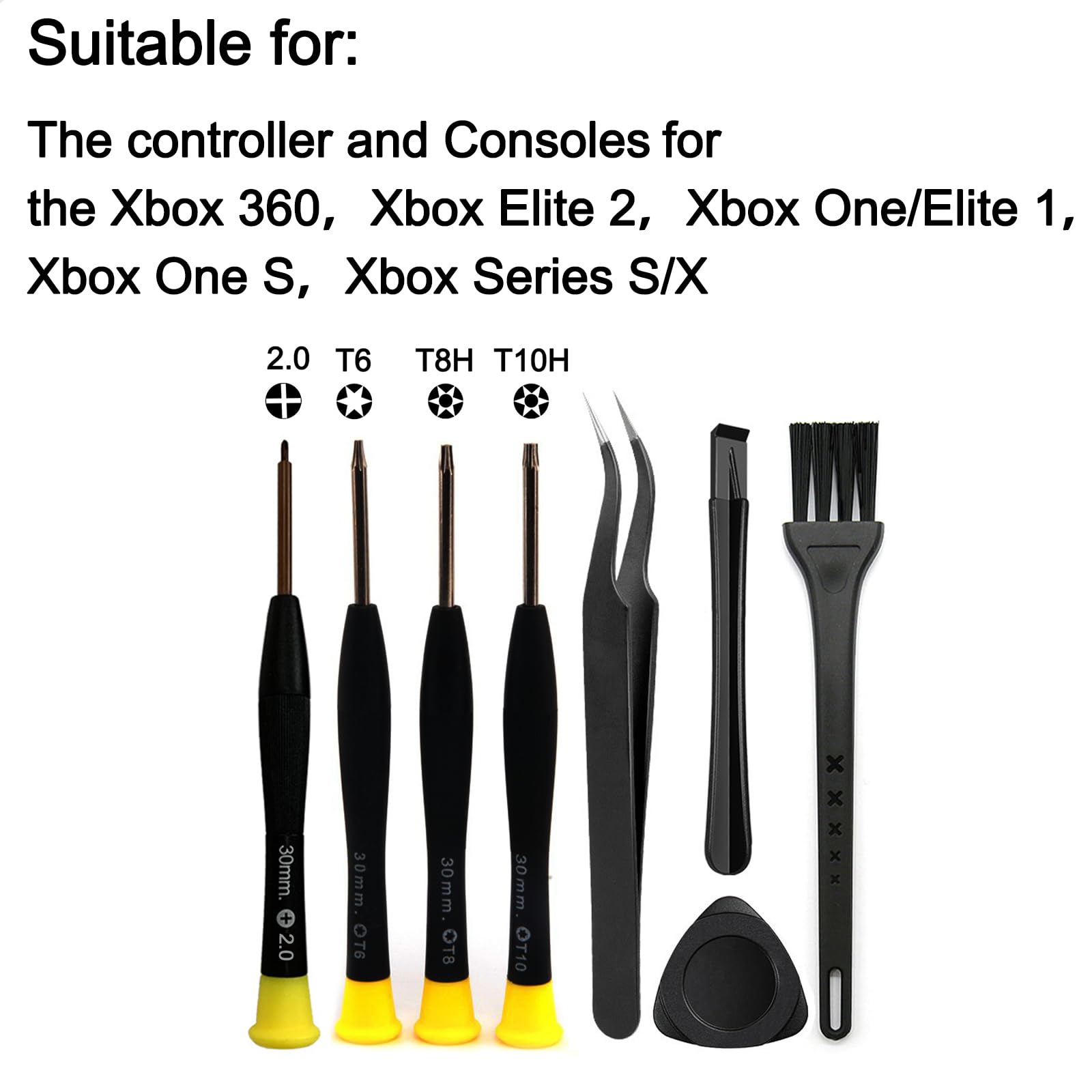 Cleaning Repair Tool Kit for Xbox One, Elite 1, Elite 2, 360, One S, Series S/X Controller and Console, Crossed Screwdriver PH00(+2.0), Torx Security Screwdriver Set T6 T8H T10H, Accessory Kit(Xbox-8)