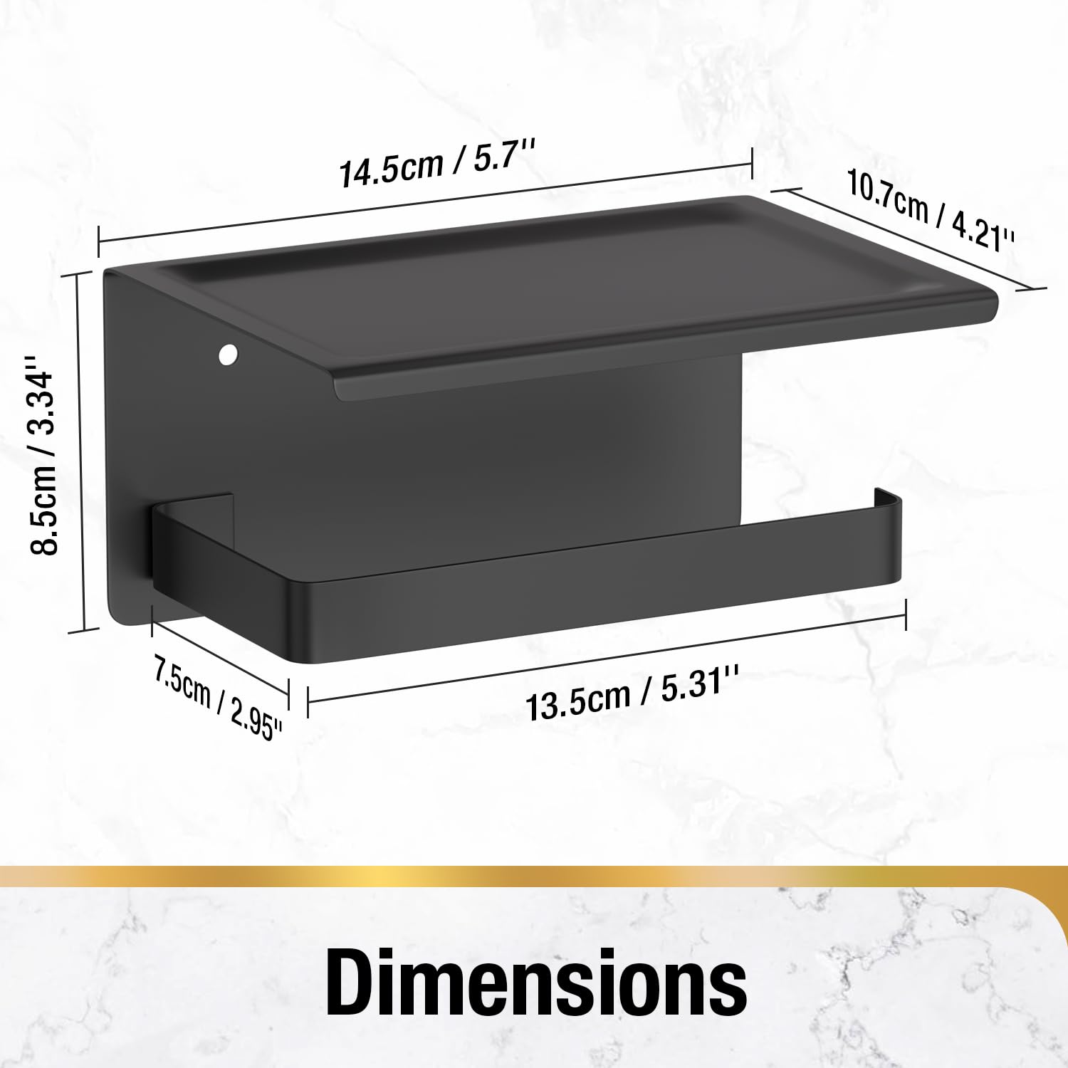 HITSLAM Toilet Paper Holder with Phone Shelf Matte Black, Adhesive or Screw Wall Mount Toilet Paper Roll Holder, Rustproof Stainless Steel Toilet Tissue Holder for Bathroom, Kitchen