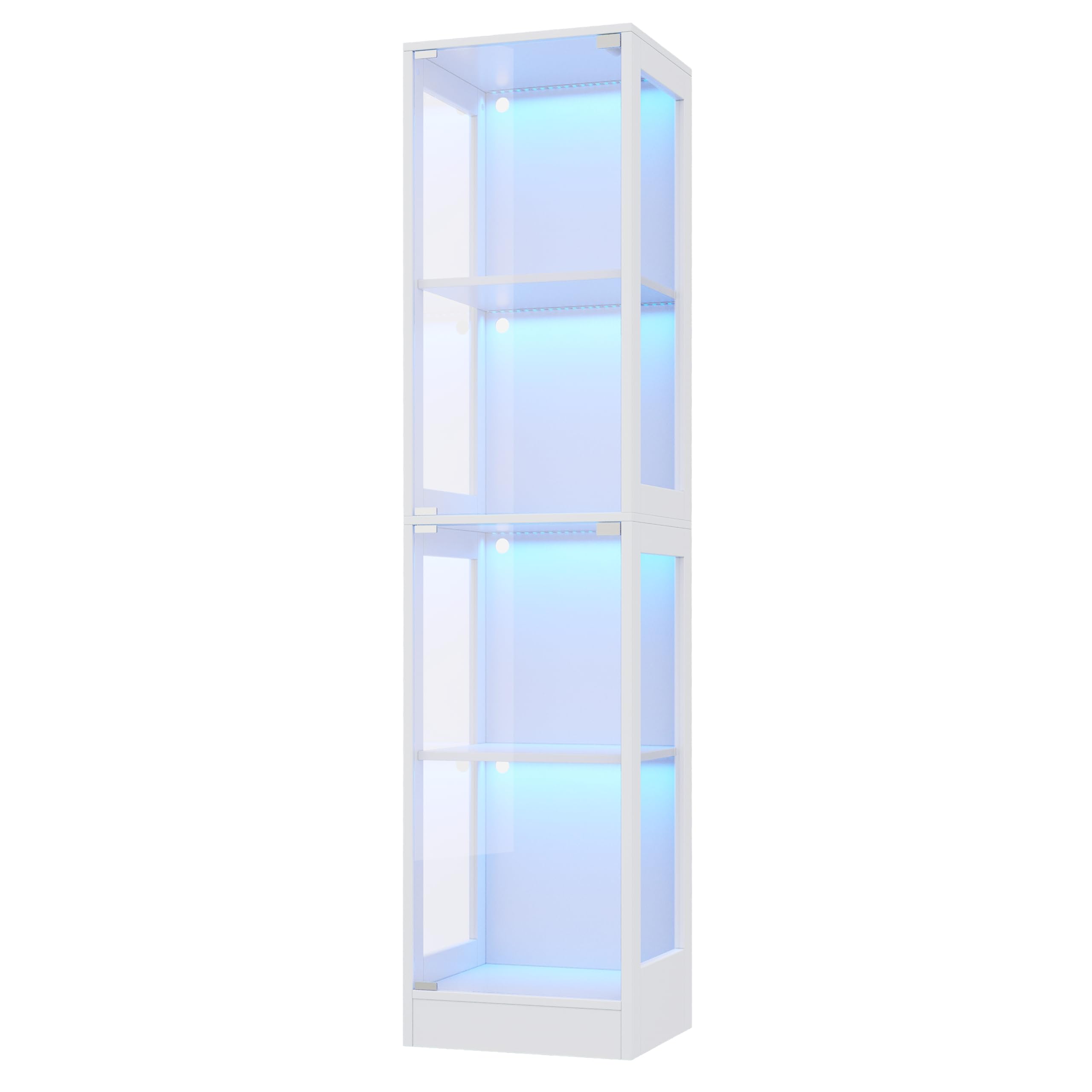 Vitrina de colección LED, cristal templado, 40 x 35 x 170 cm, puerta única, luz LED controlada por aplicación, cuatro pisos, puerta push-to-abierta, blanco minimalista