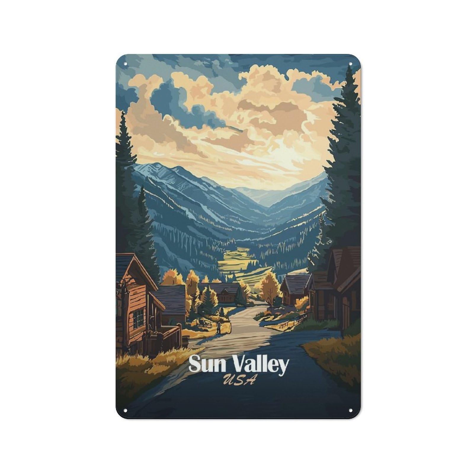 Junmoney Style-16 For Hobby Room Or Studio, Sun Valley, Usa Landscape Retro Metal Sign 30X20cm, A Decorative Gift For A Newly Furnished Hobby Room And Studio