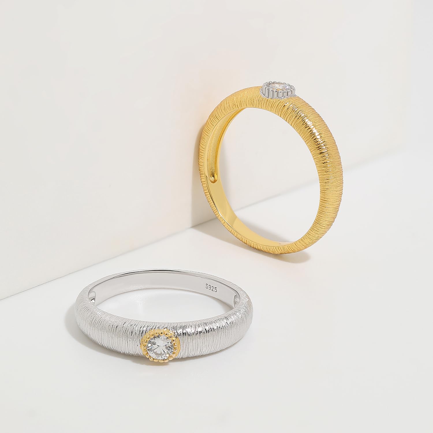 Meissa Anelli in Argento per Donne, Anelli Spessi Placcati Oro con Zirconia Cubica, Gioielli Impilabili Delicati, Confezionati in Scatola Regalo