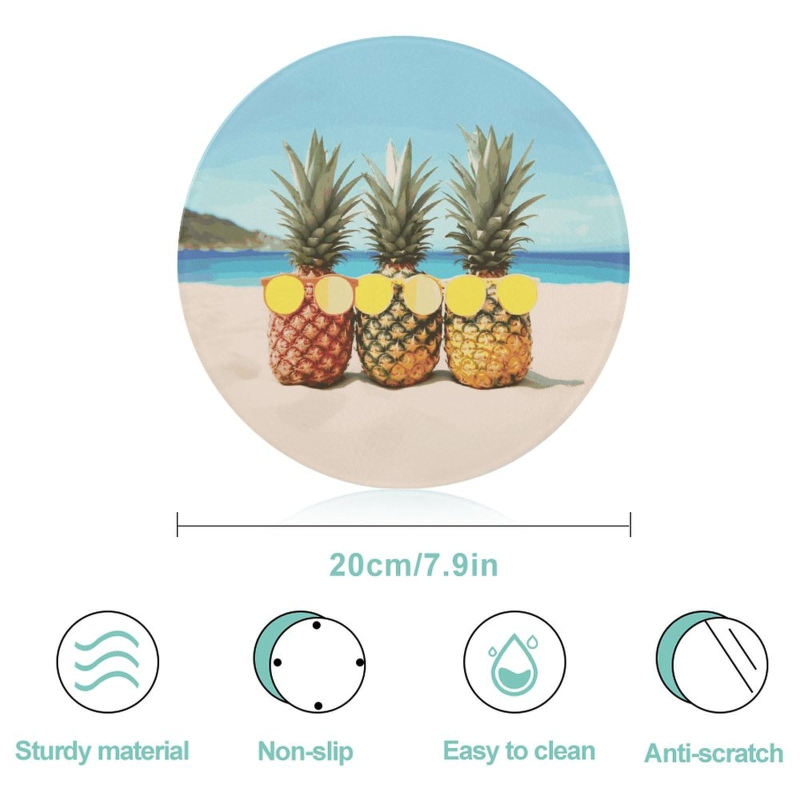 Tagliere rotondo con ananas geometrico giallo mare spiaggia facile da pulire, taglieri per cucina di grandi dimensioni 7,9, taglieri essenziali da cucina comodo per carne e verdure