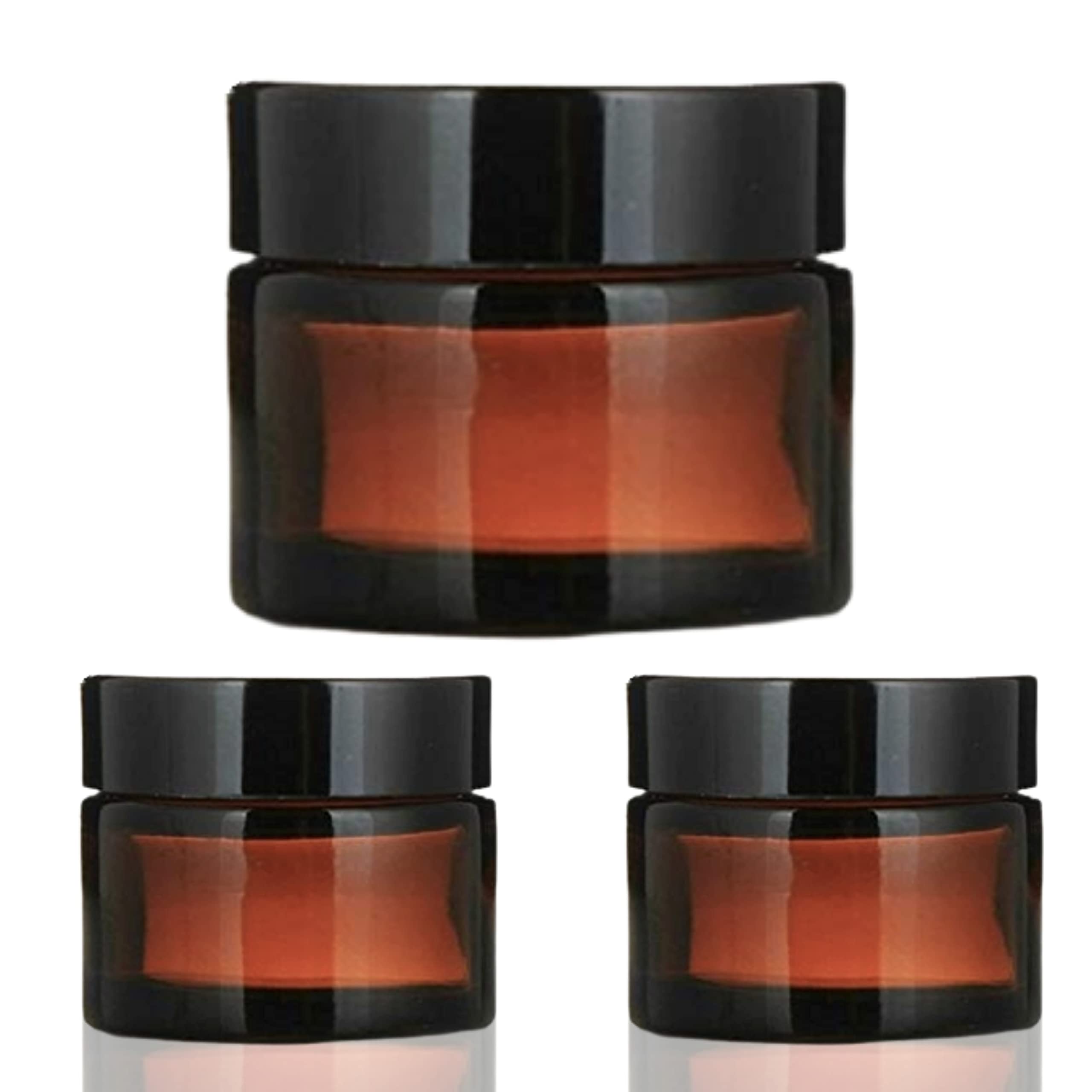 Rentra S.P.A 50ml Amber Round Glass Jar + Metalised Glossy Black Lid + Wad