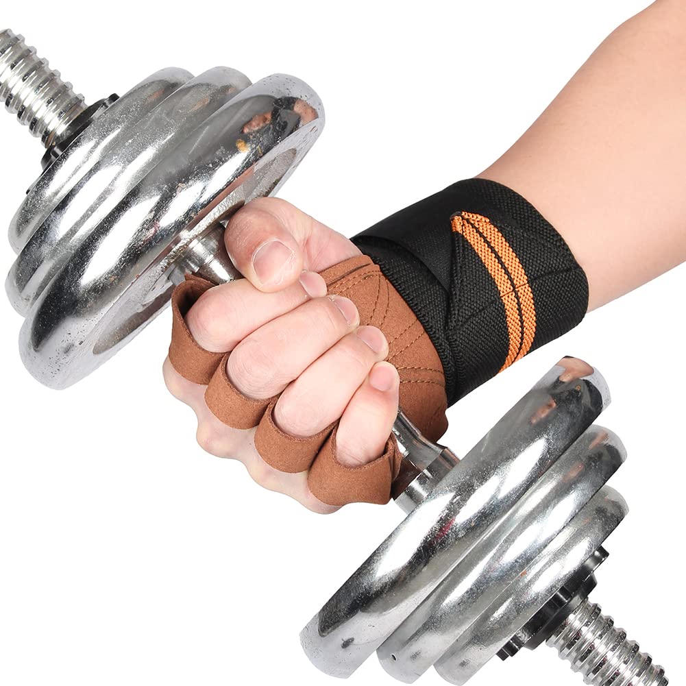 1 Paire de Gants de Musculation haltère antidérapant en Cuir haltérophilie Gants de Protection des Mains Protecteur Fitness entraînement Gants de Protection du Poignet, Marron, L