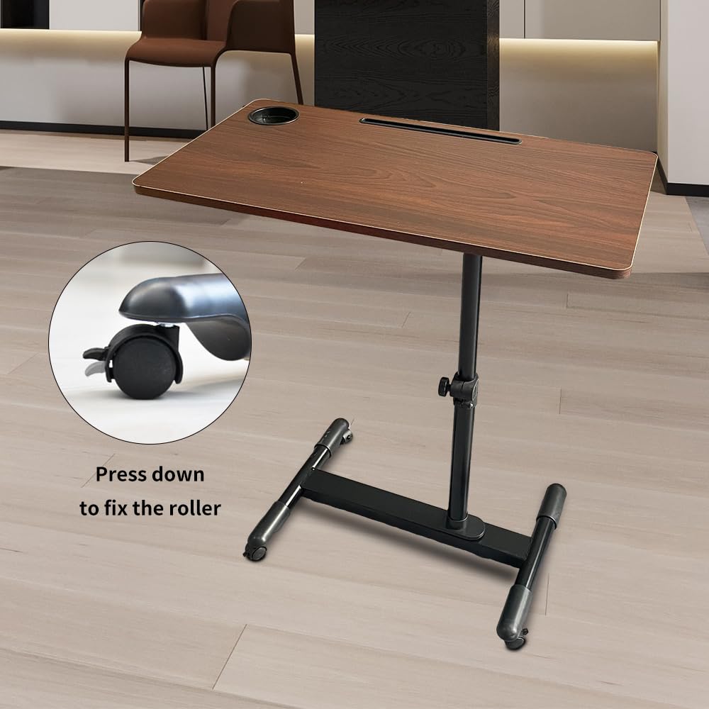 Eosprim Mesita de Noche Médica de Altura Ajustable, Mesa Auxiliar Escritorio con Ruedas Regulable, Mesa Cama para Ordenador Portatil Oculto, Mesita Auxiliares Comer Madera Plegable Sofa