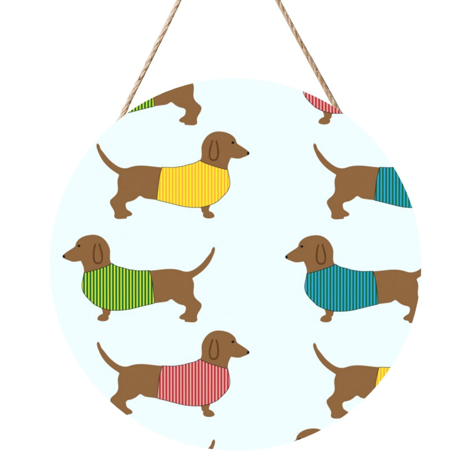 InOmak Dachshund Dog Cute Wallpaper, Round Wood Panel Painting 12 in, Wall Hanging Painting For Home